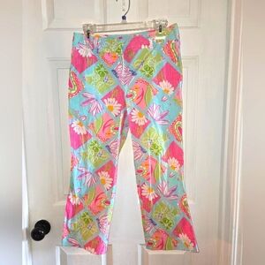 Lilly Pulitzer Vintage Cropped Floral Pink Aqua Pants Size 4